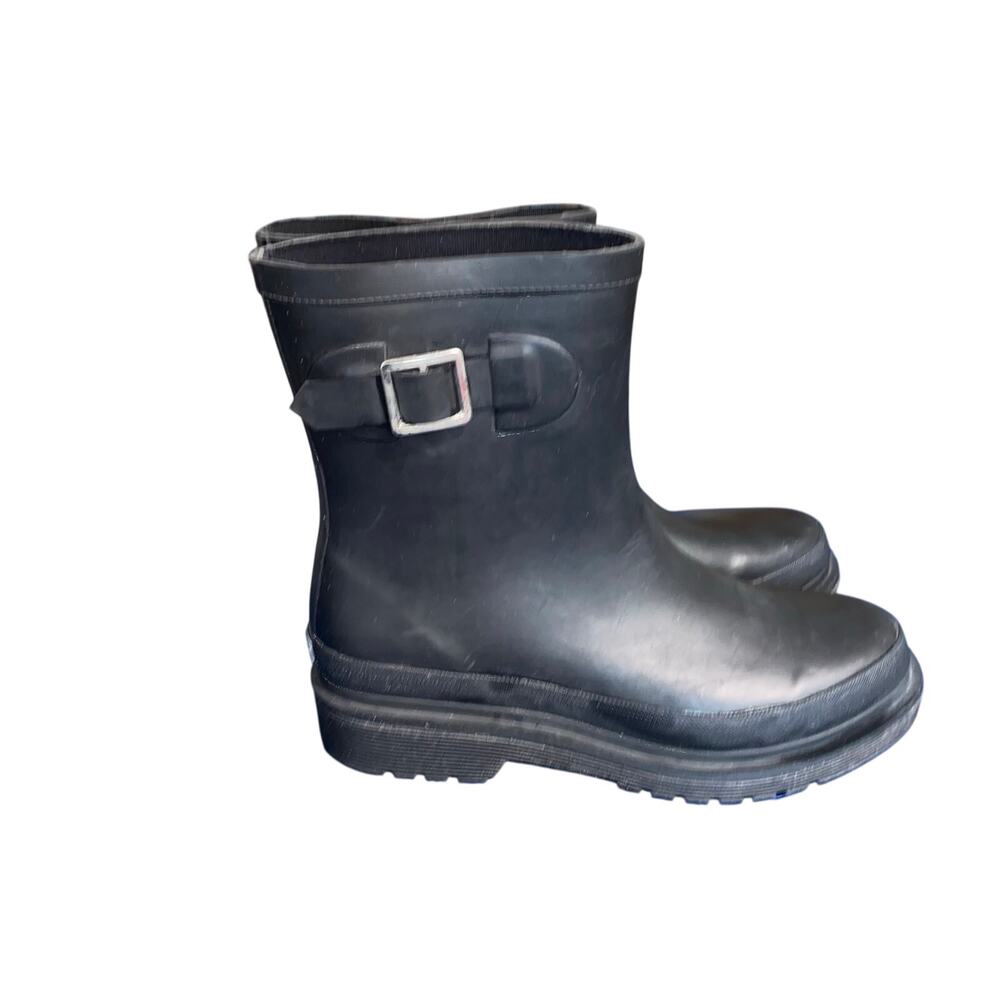 Chooka Black Rubber Rain Boots Women’s 10 Mid Calf Waterproof Ankle Buckle